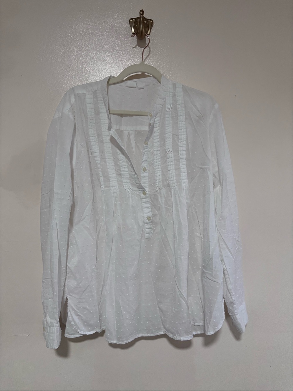 100% Cotton Cottagecore White Pintuck Button-Front Blouse GAP XXL